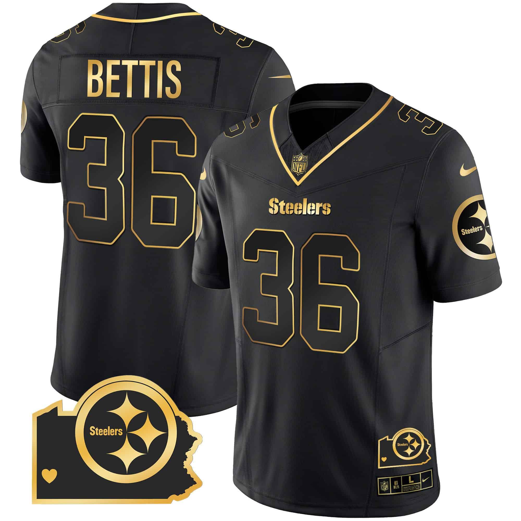 Men Pittsburgh Steelers 36 Bettis Black Gold 2024 Nike Home Patch Vapor Limited NFL Jersey style 2